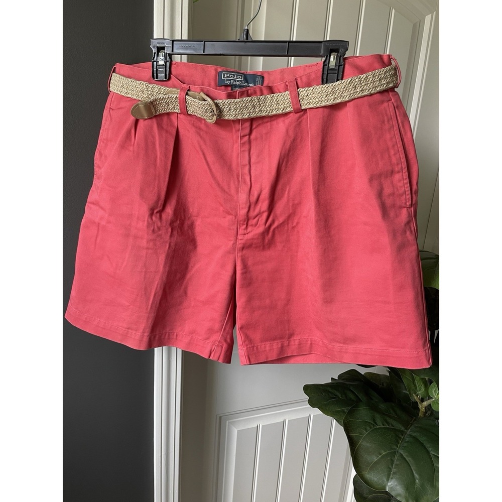 Vtg Polo Ralph Lauren The Tyler Pleated Chino Shorts w/ Belt Size 36 *Read Desc.